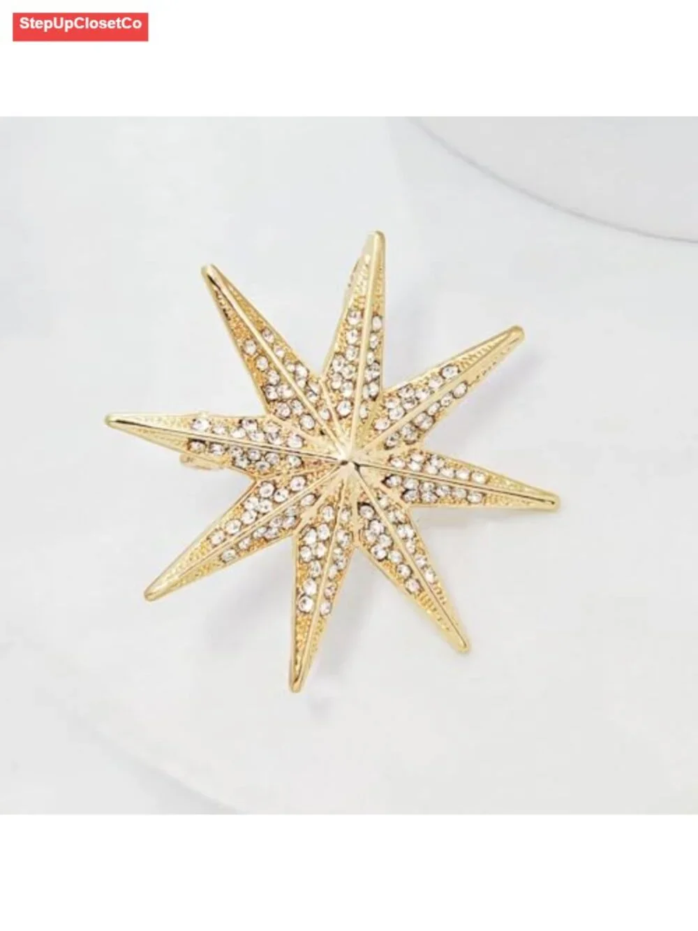 Vintage Gold-Tone Starburst Crystal Rhinestone Brooch Pin for Women